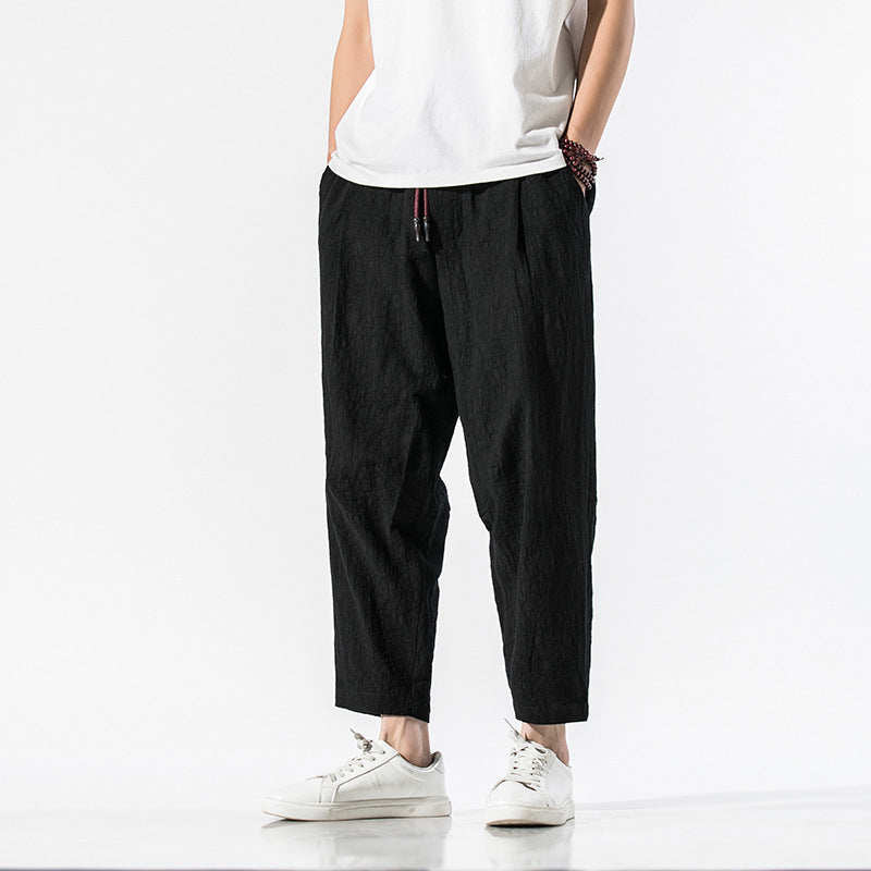 Cotton And Linen Plus Size Loose Cropped Trousers