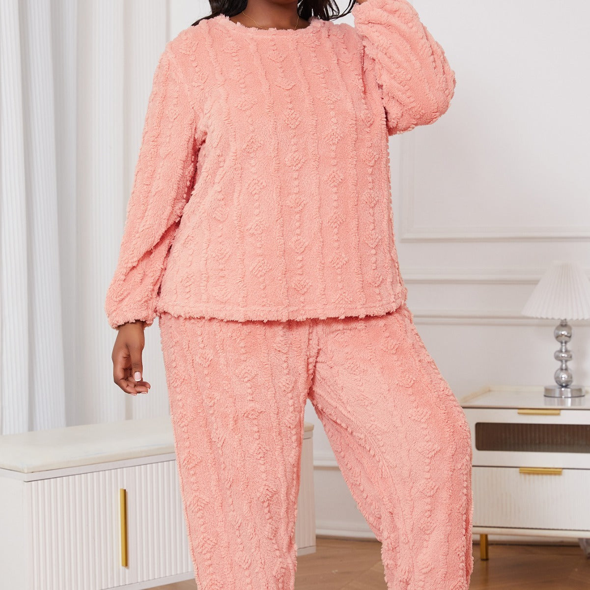 Plus Size Women's Pajamas Round Neck Two-piece Set