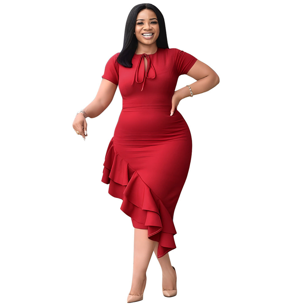 Sexy Casual Tied Lotus Leaf Hem Dress