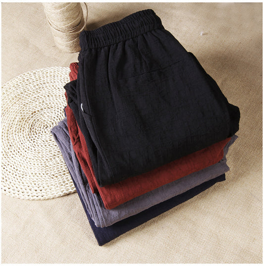 Cotton And Linen Plus Size Loose Cropped Trousers