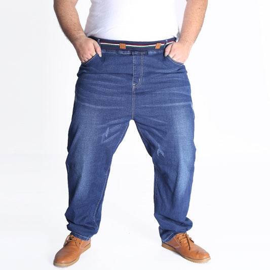 Trendy elastic waist loose plus size jeans