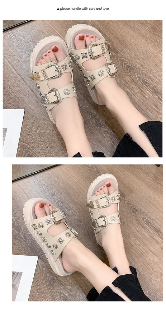 Fashion Trendy Plus Size Python Leopard Rivet Slippers