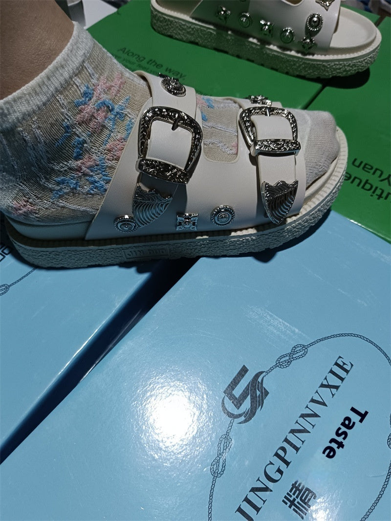 Fashion Trendy Plus Size Python Leopard Rivet Slippers