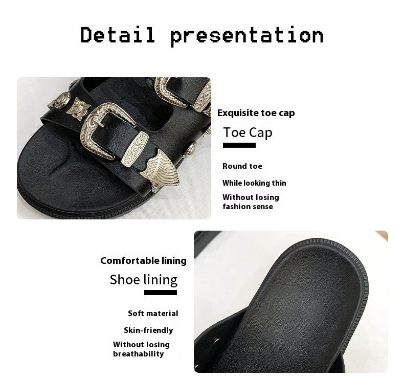 Fashion Trendy Plus Size Python Leopard Rivet Slippers